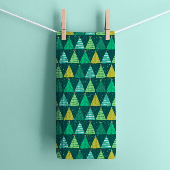 Retro Green Christmas Trees on Green Tea Towel (Creator Uploaded)