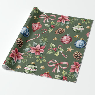 Retro Green Christmas Wrapping Paper