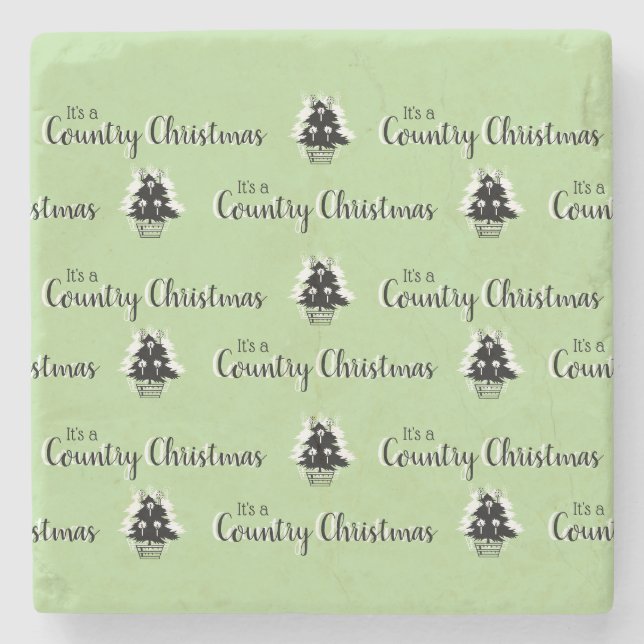 Retro Green Country Christmas Trees Stone Coaster (Front)