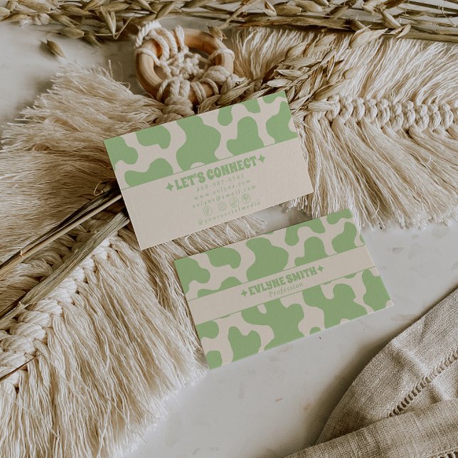 Retro Green Cream 70s Boho Groovy Funky Trendy Business Card (Creator Uploaded)