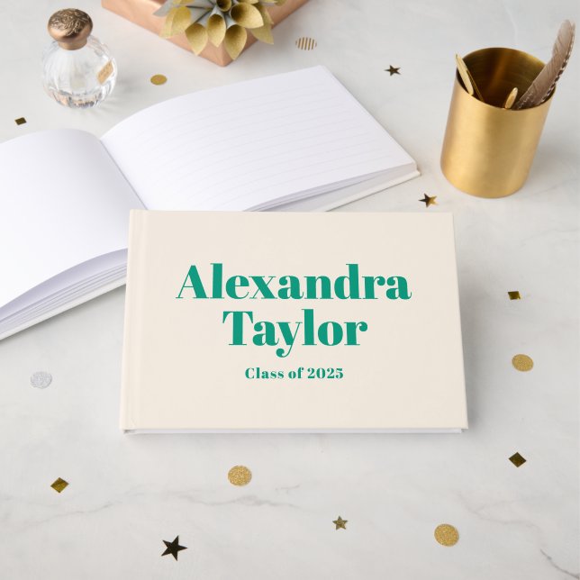 Retro Green Cream Cute Aesthetic Custom Graduation Guest Book (Front Open)