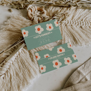 Retro Green Cream Groovy Floral Boho Unique Trendy Business Card