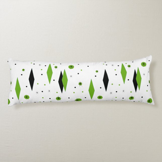 Retro Green Diamonds & Starbursts Body Pillow (Back)