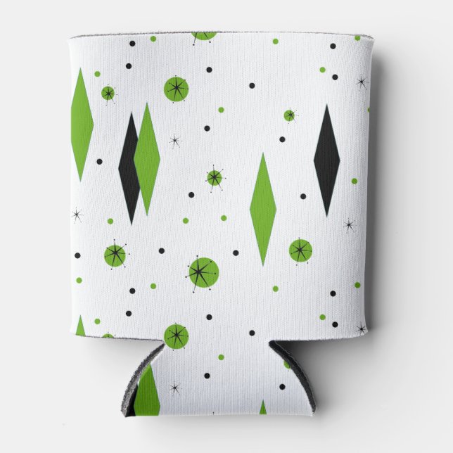 Retro Green Diamonds & Starbursts Can Cooler (Front)