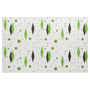 Retro Green Diamonds & Starbursts Cotton Fabric