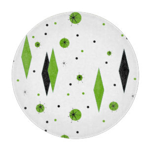 Retro Green Diamonds & Starbursts Cutting Board