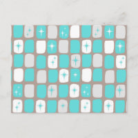 Retro Green Diamonds & Starbursts Postcard