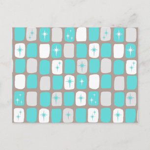 Retro Green Diamonds & Starbursts Postcard