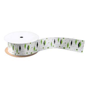 Retro Green Diamonds & Starbursts Satin Ribbon