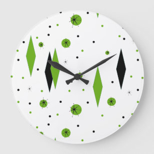 Retro Green Diamonds & Starbursts Wall Clock