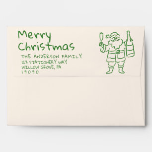 Retro Green Drawn Santa Claus Merry Christmas Envelope