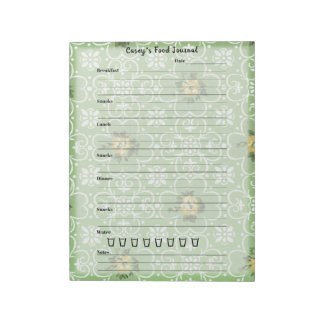 Retro Green Floral Food Journal Trendy Meal Diary Notepad