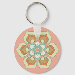 retro green floral pattern key ring