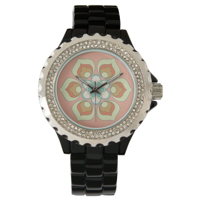 retro green floral pattern watch (Front)