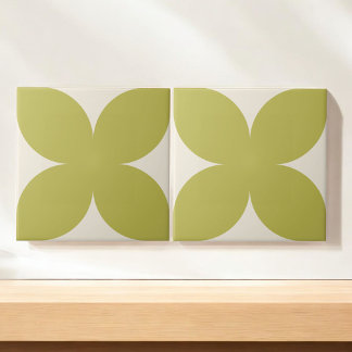 Retro Green Floral Petal Mid Century Modern Style Tile