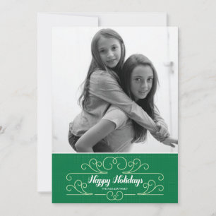 Retro Green Florish Holiday Photo Card