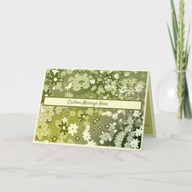 Retro Green Flowers Foliage Card (Front)