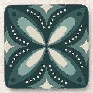 Retro Green Geometric Pattern Coaster