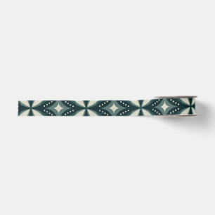 Retro Green Geometric Pattern Grosgrain Ribbon