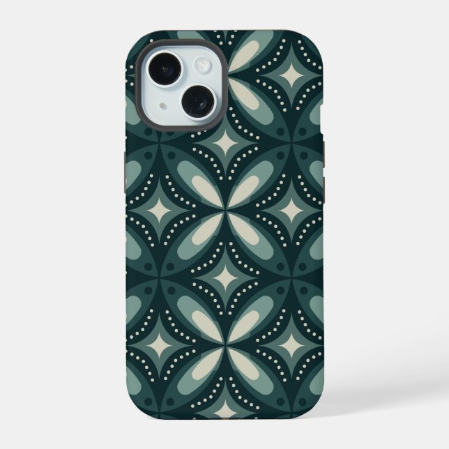 Retro Green Geometric Pattern iPhone 15 Case (Back)
