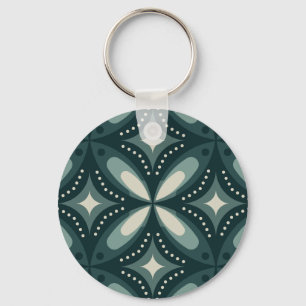 Retro Green Geometric Pattern Key Ring
