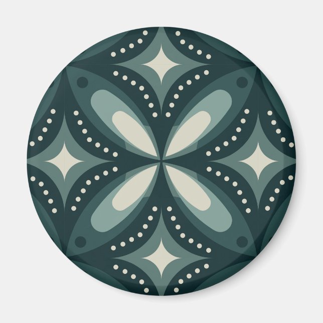 Retro Green Geometric Pattern Magnet (Front)