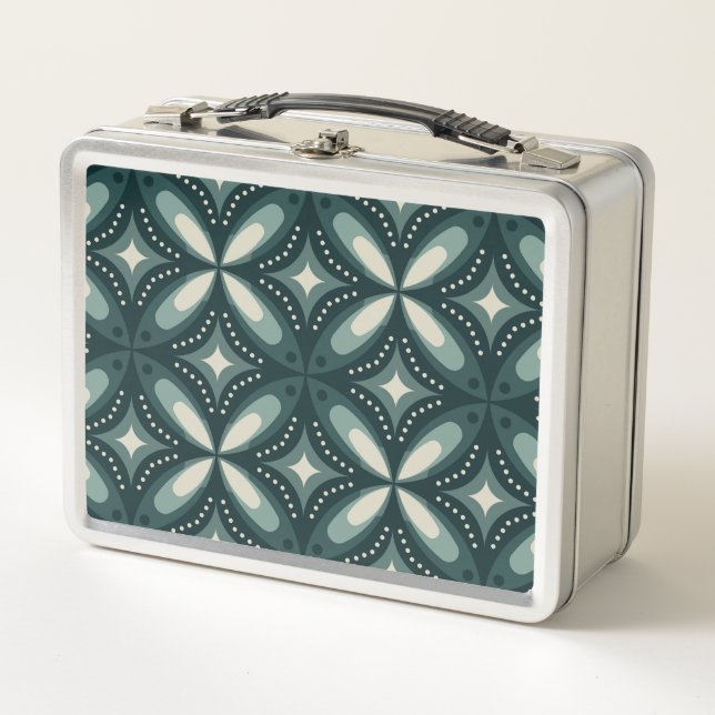 Retro Green Geometric Pattern Metal Lunch Box (Front)