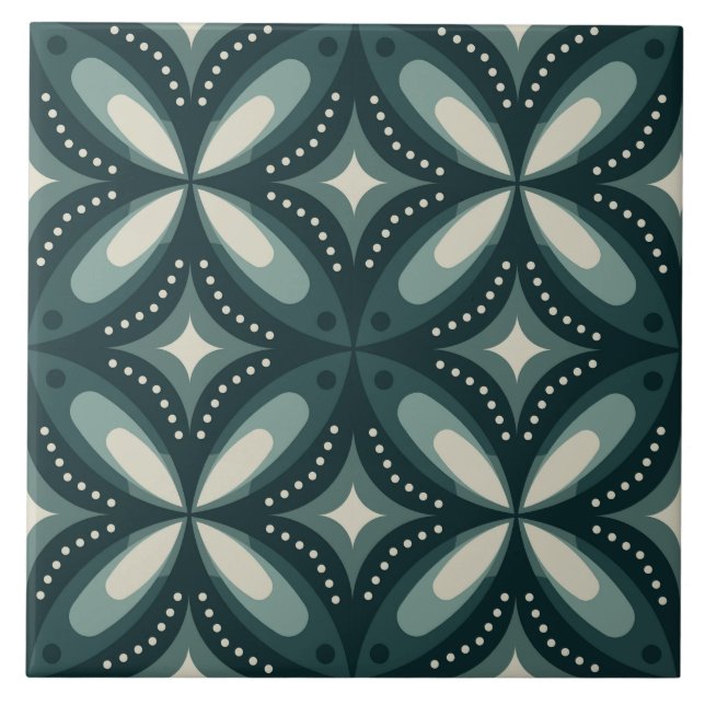 Retro Green Geometric Pattern Tile (Front)
