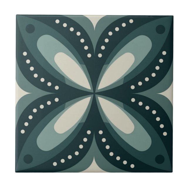 Retro Green Geometric Pattern Tile (Front)