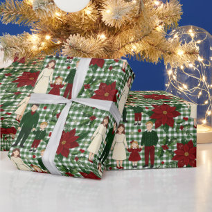 Retro Green Gingham Family Christmas TMF26 Wrapping Paper