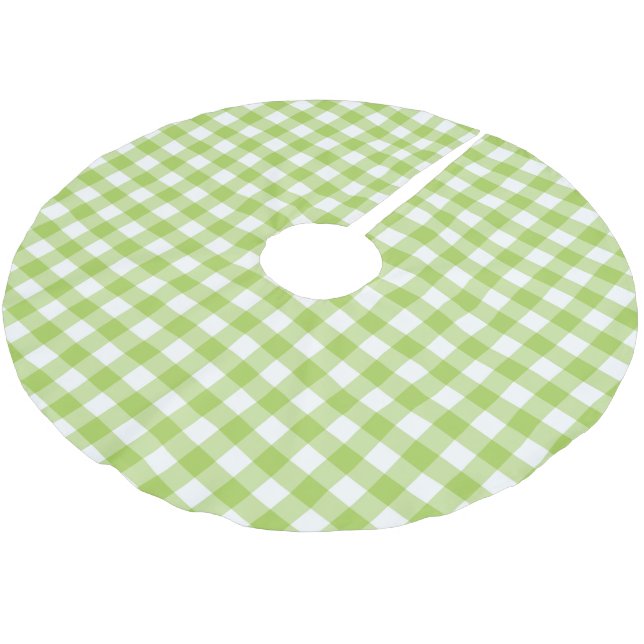 Retro Green Gingham Plaid Checks Chequered  Brushed Polyester Tree Skirt (Angled)