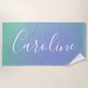 Retro Green Gradient   Personalised Script Name Beach Towel