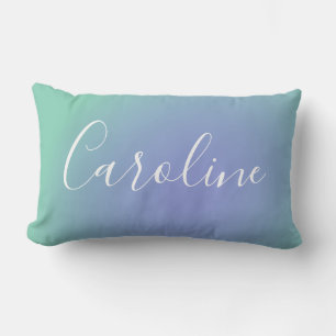 Retro Green Gradient Personalised Script Name Chic Lumbar Cushion
