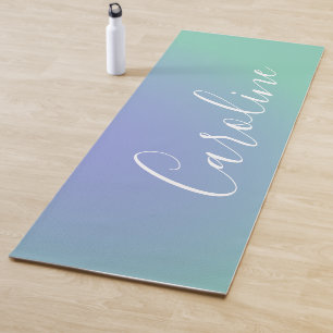 Retro Green Gradient Personalised Script Name Yoga Mat