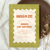 Retro Green Groovy Chequered Pattern Birthday Part