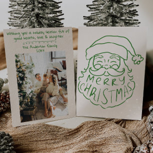 Retro Green Hand Drawn Santa Claus Merry Christmas Holiday Card