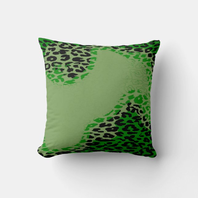Retro Green Leopard Print and Modern Design Cushion (Front)