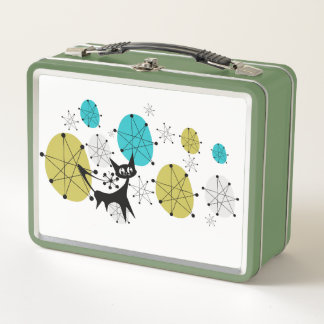 Retro Green Lunch Box With Atomic Cat