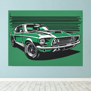 Retro Green Muscle Car Side Pop Art Illustration Canvas Print