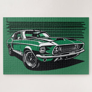 Retro Green Muscle Car Side Pop Art Illustration Jigsaw Puzzle