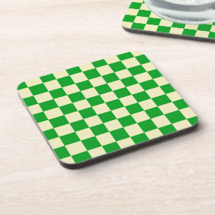 Retro Green Off White Checks Chequerboard Pattern Coaster