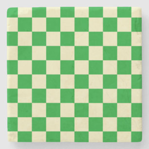 Retro Green Off White Checks Chequerboard Pattern Stone Coaster