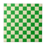 Retro Green Off White Checks Chequerboard Pattern  Tile<br><div class="desc">Cool fresh chequered pattern design,  modern interior design decor for home,  living room,  nursery room,  kids room. Chequered colourful curtains,  rug,  phone case. Chequered 70s and 60s trend design idea. Green and muted white checkers</div>
