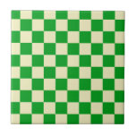 Retro Green Off White Checks Chequerboard Pattern  Tile<br><div class="desc">Cool fresh chequered pattern design,  modern interior design decor for home,  living room,  nursery room,  kids room. Chequered colourful curtains,  rug,  phone case. Chequered 70s and 60s trend design idea. Green and muted white checkers</div>