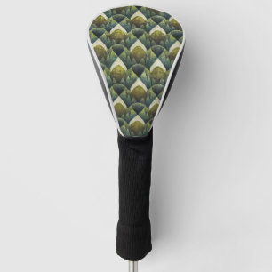Retro Green Olive Geometric Art Pattern Golf Head Cover