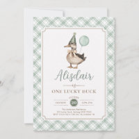 Retro Green One Lucky Duck Balloon 1st Birthday
