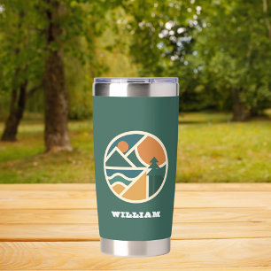 Retro green orange Mountain Adventure Camping Insulated Tumbler