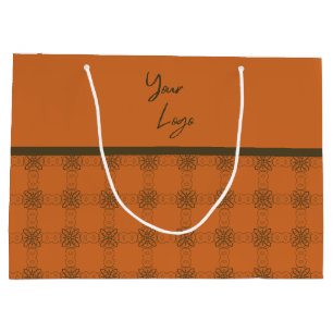 Retro Green Orange Pattern Custom Business Logo Large Gift Bag