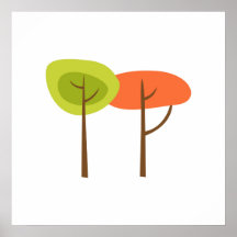 Retro Green Orange Trees Poster