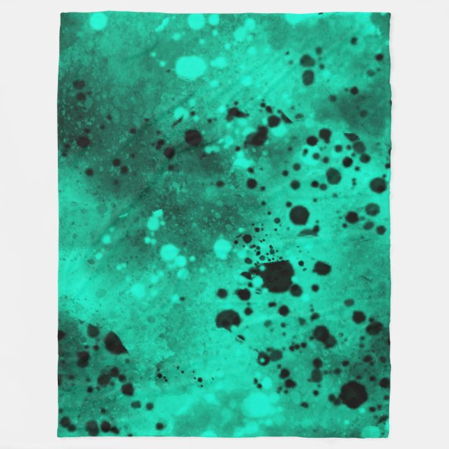 Retro Green Paint Splatter Fleece Blanket (Front)